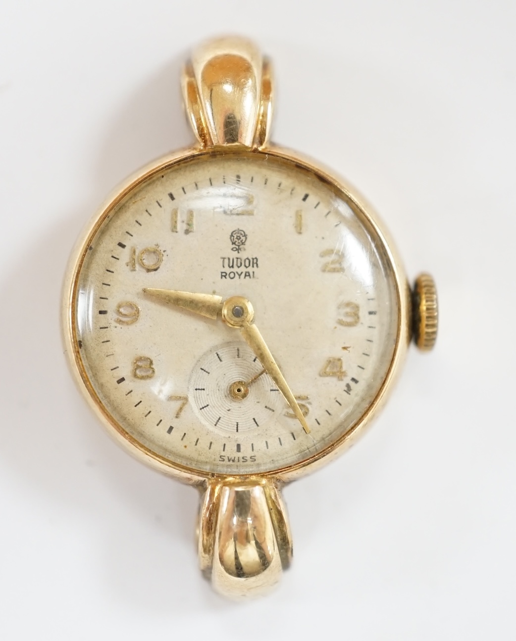 A lady's 9ct gold Tudor Royal manual wind wrist watch, no bracelet. Condition - poor